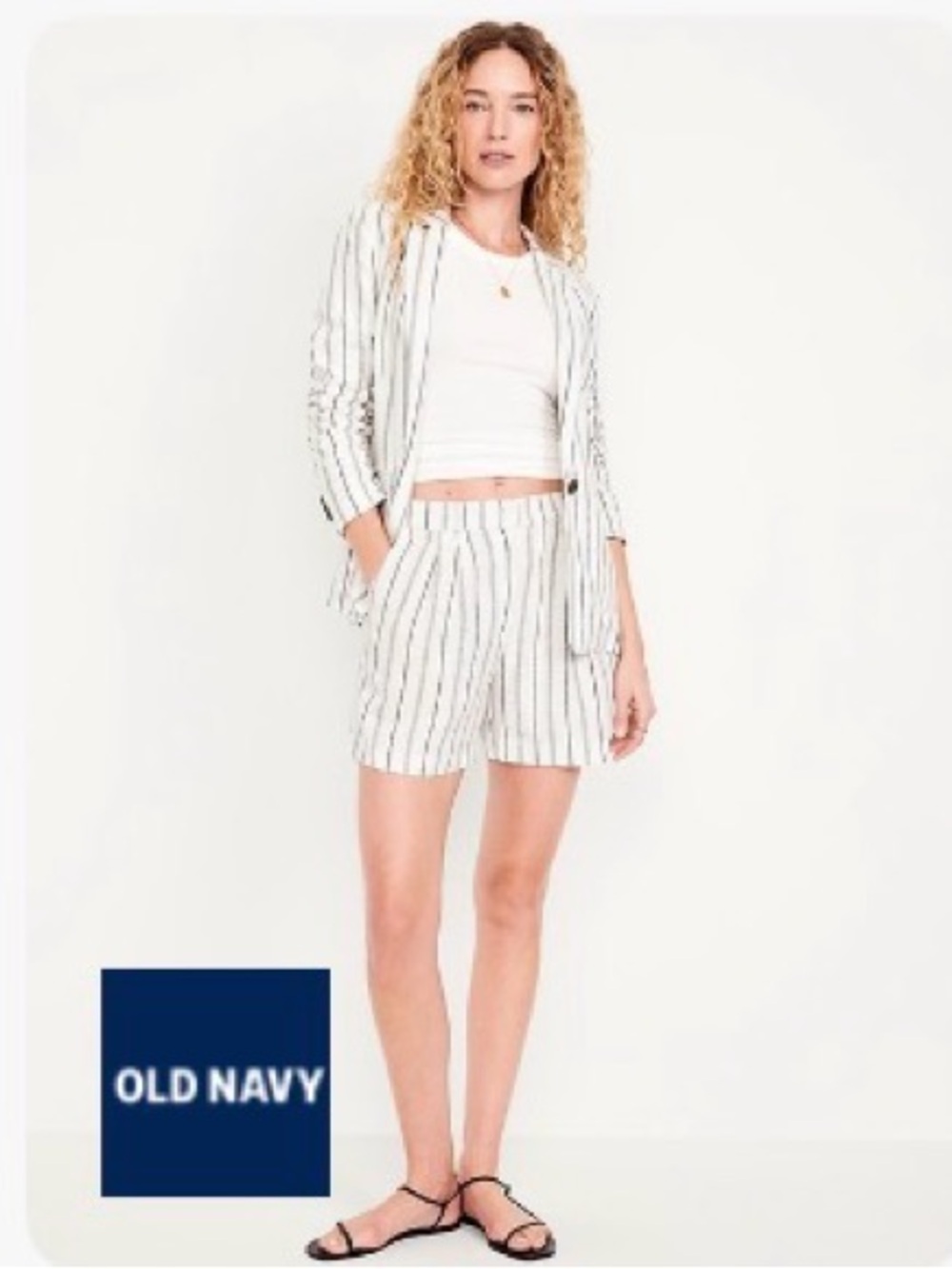 Old Navy Linen Shorts Striped Taylor Trousers Extra High-Waisted L 5” inseam